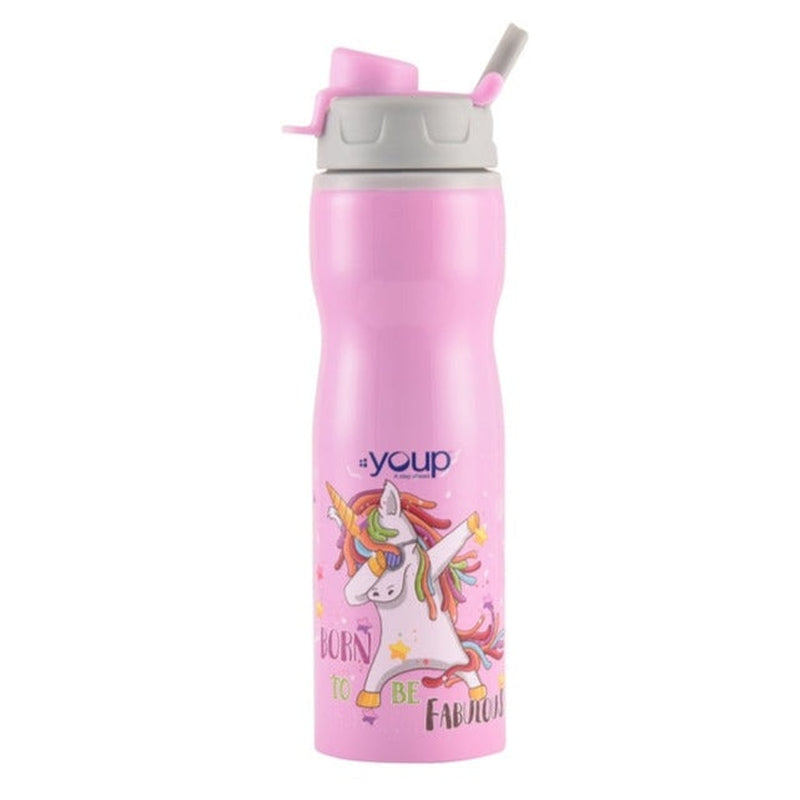 Youp Stainless Steel Pink Color Unicorn Kids Water Bottle Bingo - 750 ml