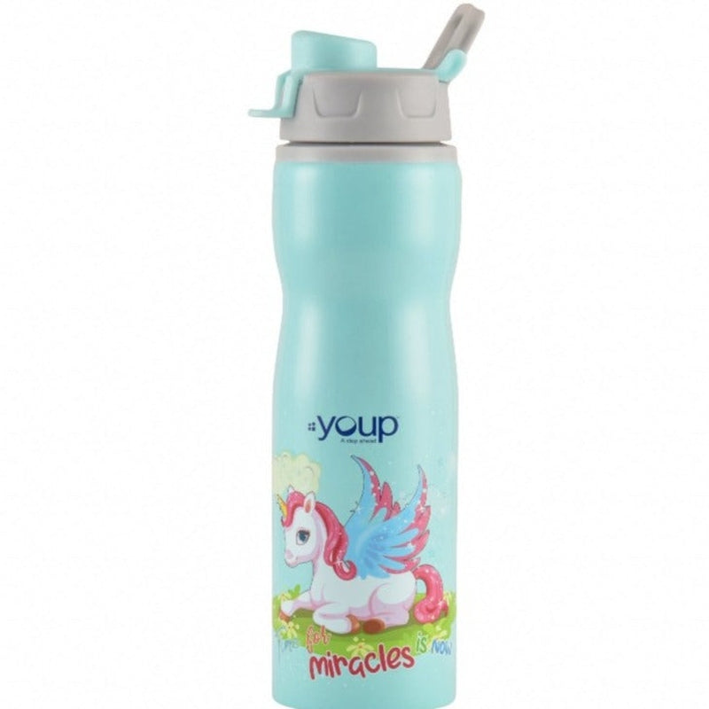 Youp Stainless steel green color Unicorn kids water bottle BINGO - 750 ml