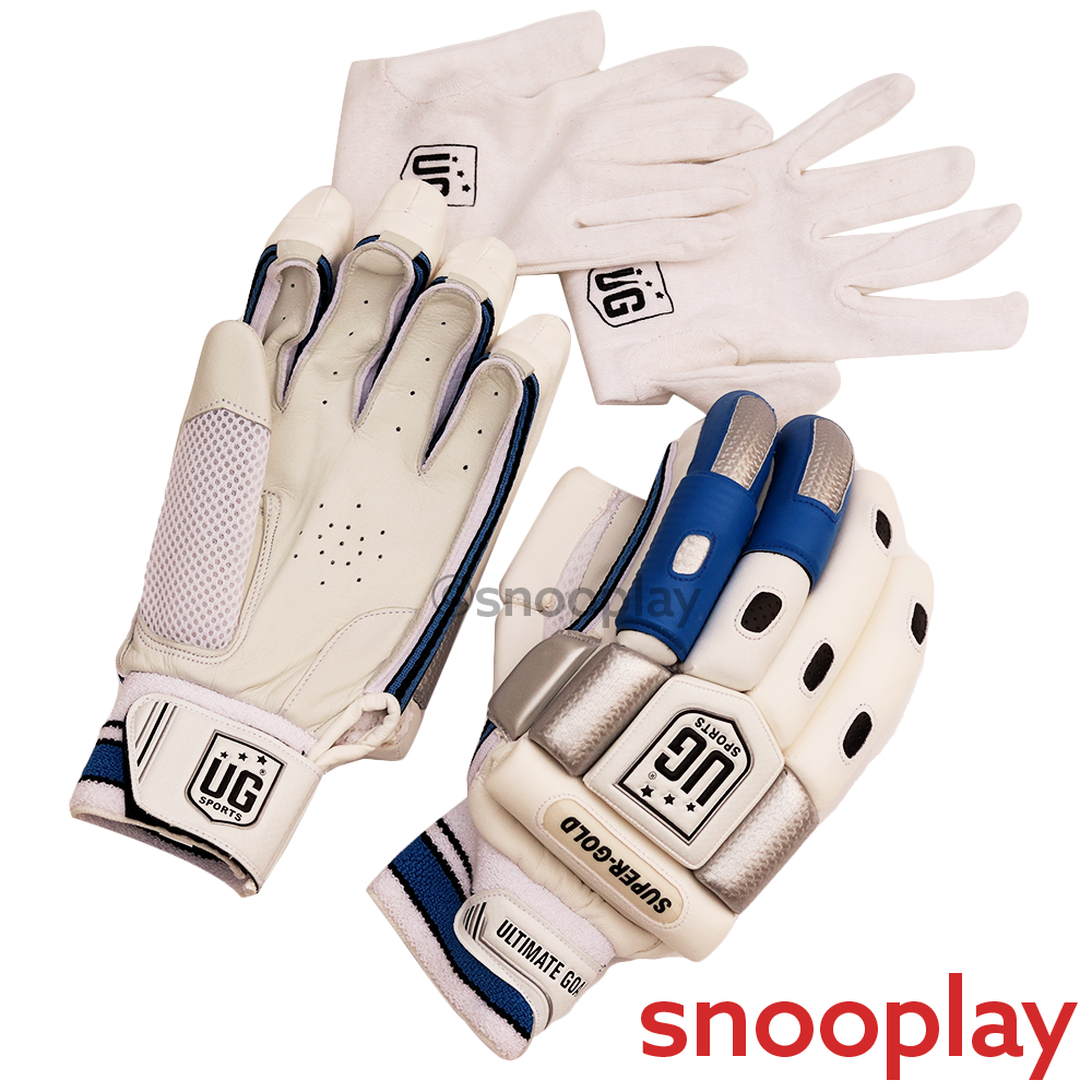 Leather Super Gold Batting Gloves (Blue) | 9-12 Years