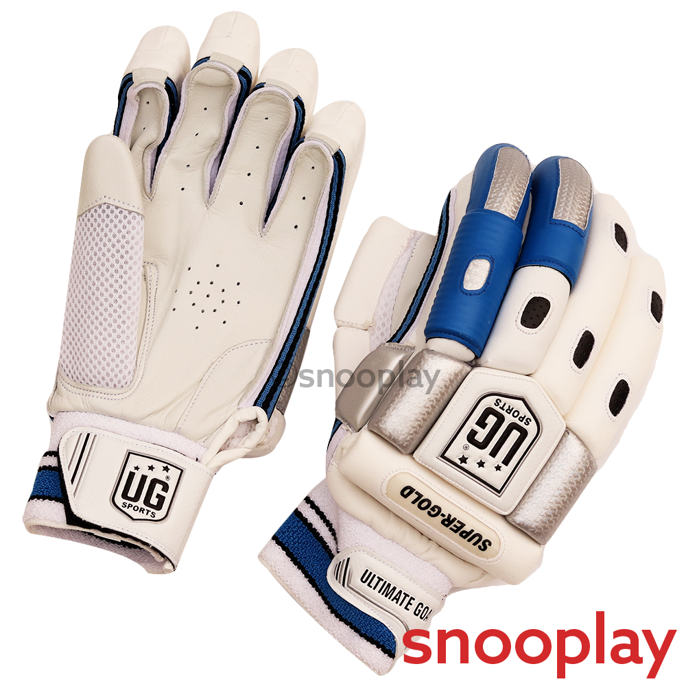 Leather Super Gold Batting Gloves (Blue) | 9-12 Years