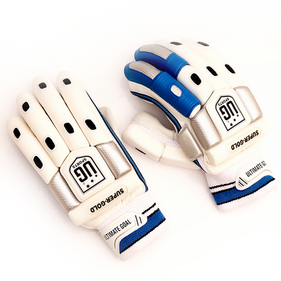 Leather Super Gold Batting Gloves (Blue) | 9-12 Years