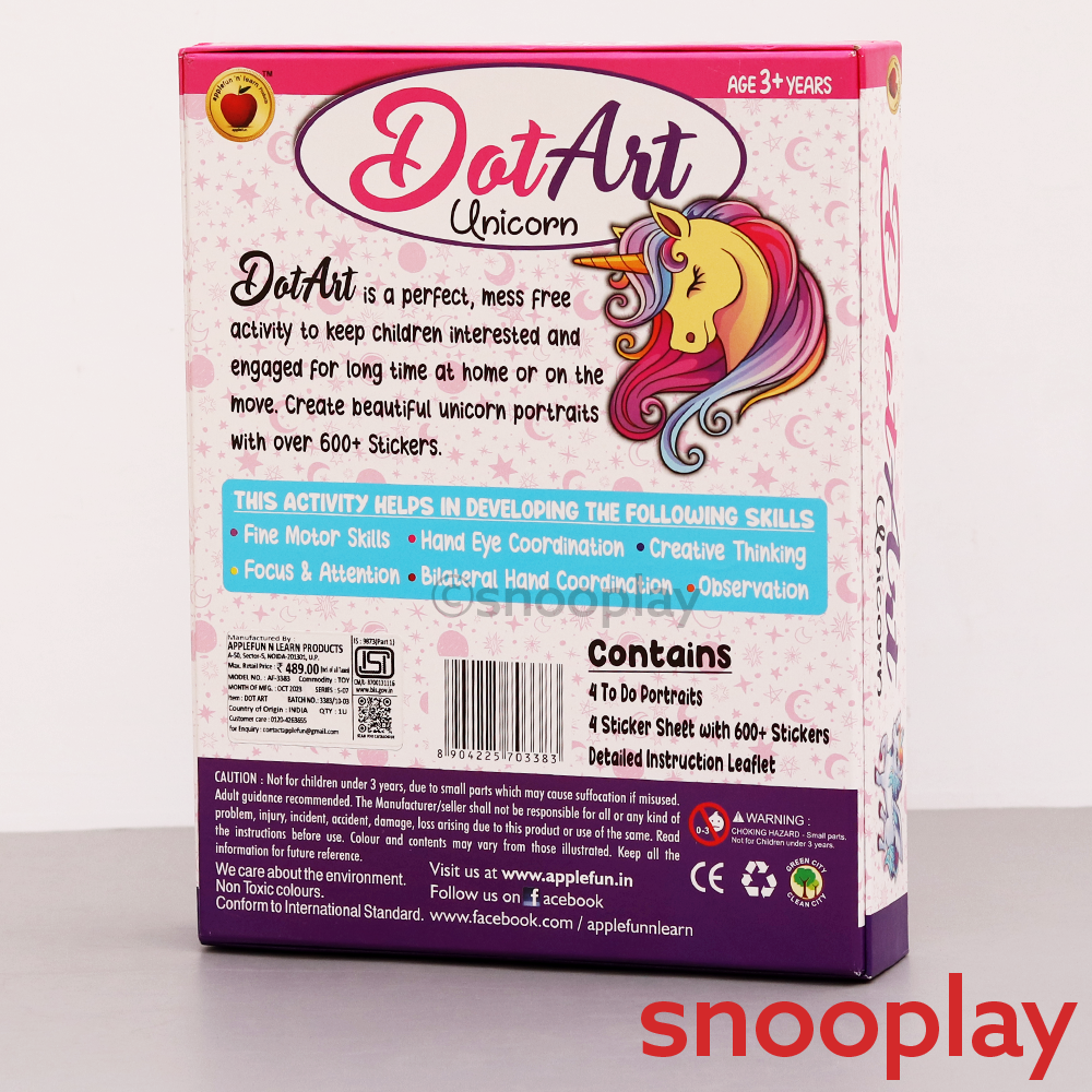 Applefun 'n' Learn Unicorn-Themed Dot Art Sticker Activity Kit (3-4 Years)