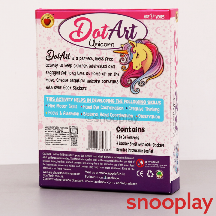 Applefun 'n' Learn Unicorn-Themed Dot Art Sticker Activity Kit (3-4 Years)