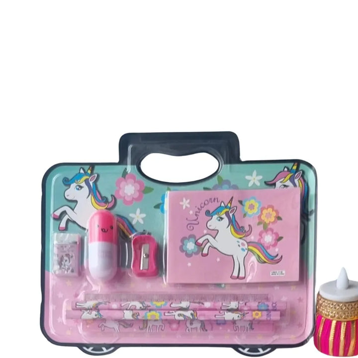 Stationery Set for Kids | Pencil, Eraser, Scale, Rollable Pen Case & Writing Book | School Stationery Gift Set- 6 Pieces