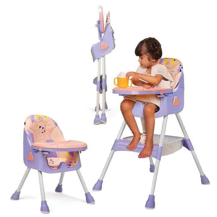 Tinyberg 3-in-1 High Chair with 5 Point Safety Belt | Upto 50 Kg | Foldable & Compact | Anti Skid Base | Wonderseat | Blueberry Pink