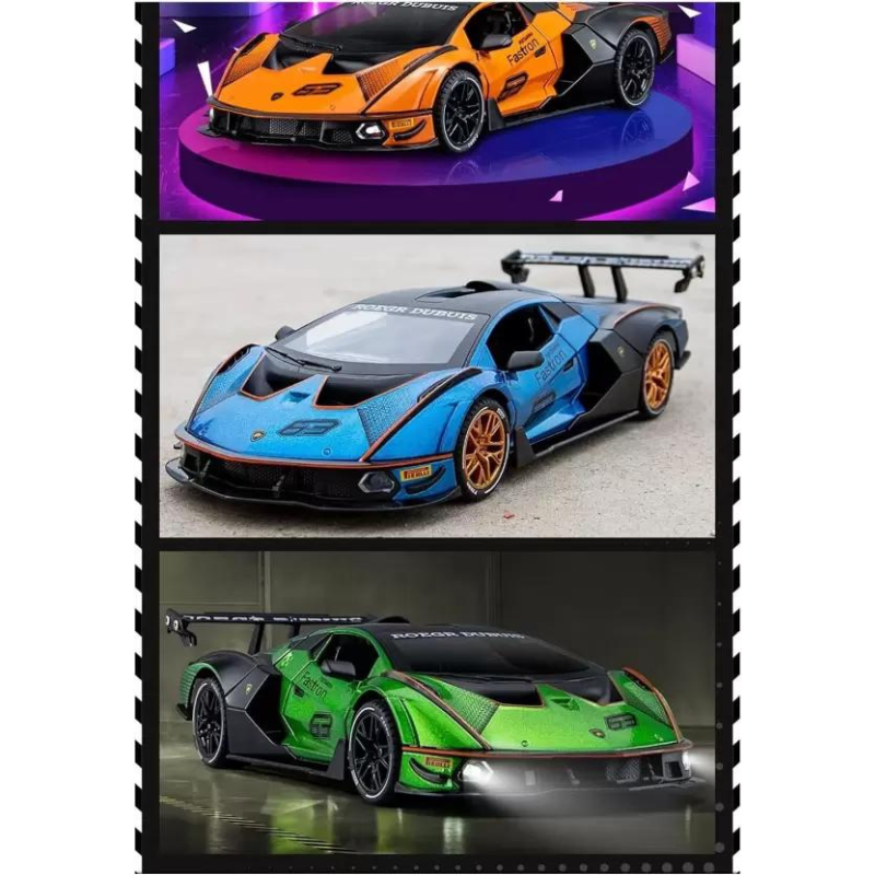 1:24 Alloy Die Cast Pull Back Metal Car Resembling Lamborghini SCV12 With Light & Sound (Pack of 1) - Assorted Colours