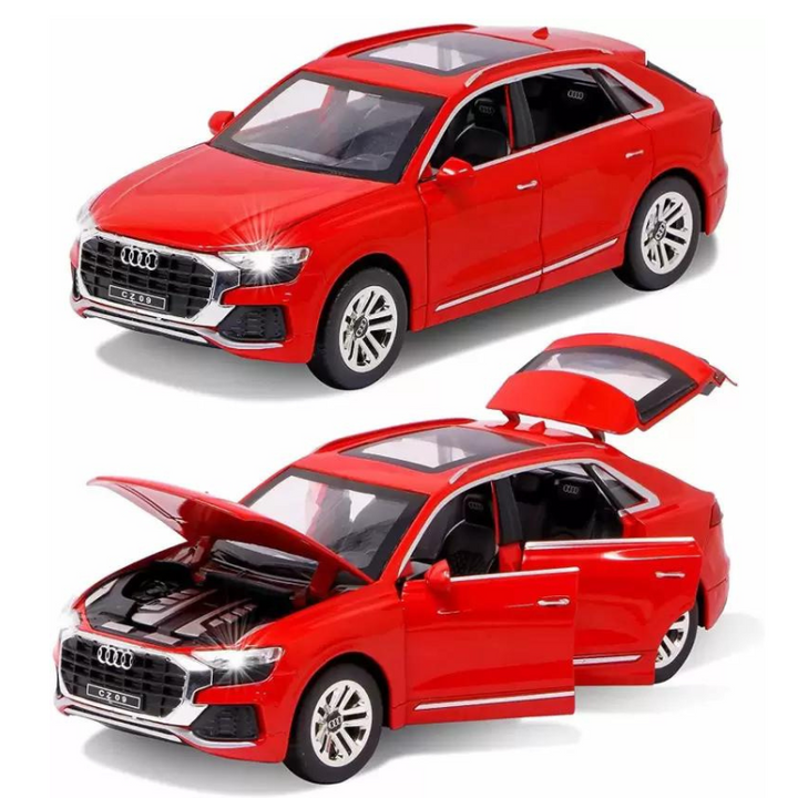 1:24 Scale Big Die-Cast Metal Car Resembling Audi Q8 With 6 Openable Doors, Light & Sound - Assorted Colours