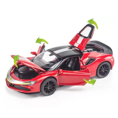 1:32 Diecast Metal Pullback Toy Resembling FERRARI SF90 With Sound Light (Pack of 1) - Assorted Colours