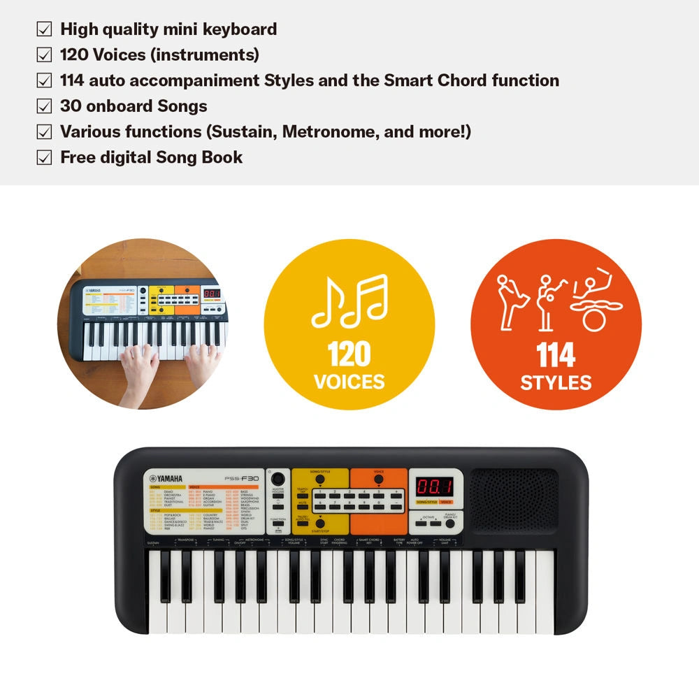 Original Yamaha PSS F30 - 37 Key Mini Keyboard with Indian Styles & Smart Chord (6 Years till Grown Ups)