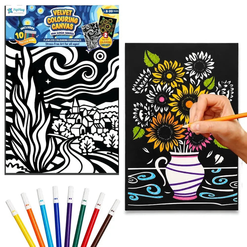 PepPlay Velvet Colouring Canvas | Set of 2 – Van Gogh Series - Sunflowers & Starry Night