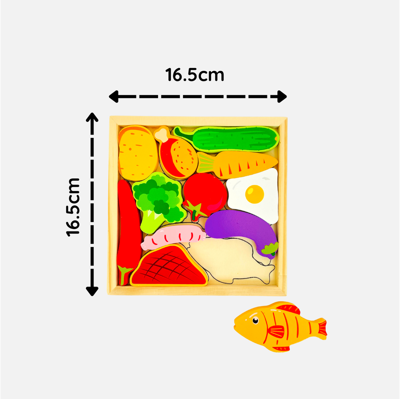 Vegetable Puzzle - Wooden Square Tray With Vegetable Blocks