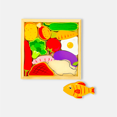 Vegetable Puzzle - Wooden Square Tray With Vegetable Blocks