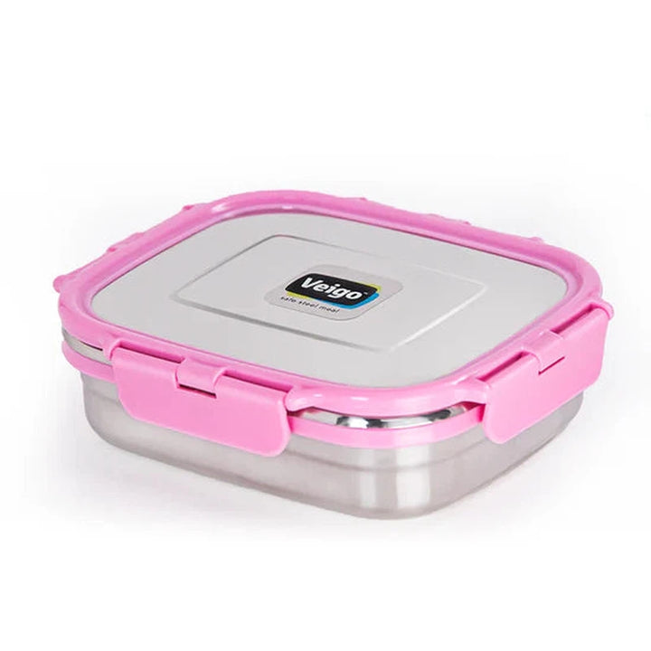 Large Stainless Steel Air Tight & Leak-Proof Lunch Box with Lid Lock & Detachable Clip Mechanism (600ml)