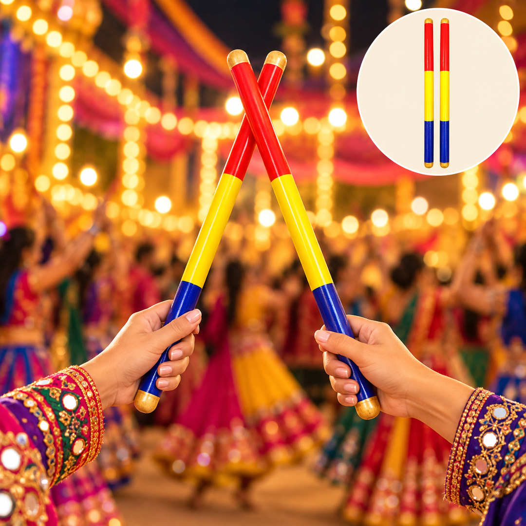 Little Canvas Dandiya Sticks - Tri-Colour | Navratri Garba & Dandiya Raas Dance Accessories | Festive Celebration - Assorted Colours