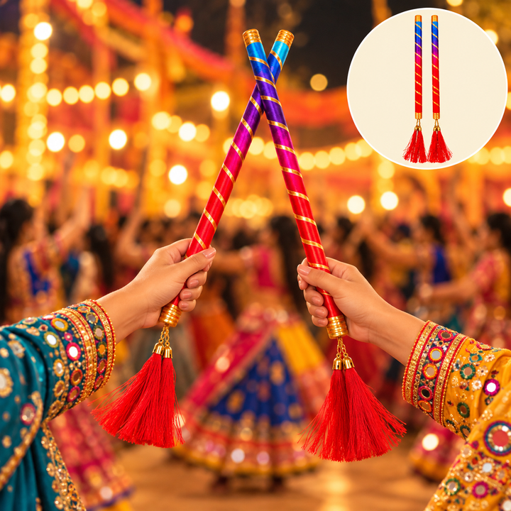 Little Canvas Dandiya Sticks - Rangeela | Navratri Garba & Dandiya Raas Dance Accessories | Festive Celebration - Assorted Colours