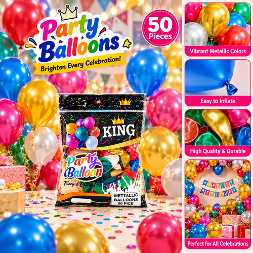 Metallic Balloons 50 Pieces | Party Decoration Balloons | Assorted Colors