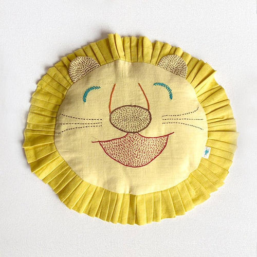 Whitewater Organic Cotton Mustard Seeds Pillow - Lion | Hand-embroidered