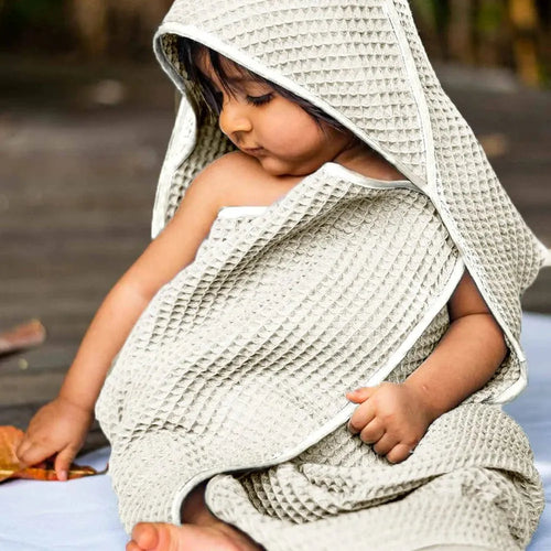 Whitewater Organic Handwoven Ivory Waffle Hooded Towel Set | Essential Bag