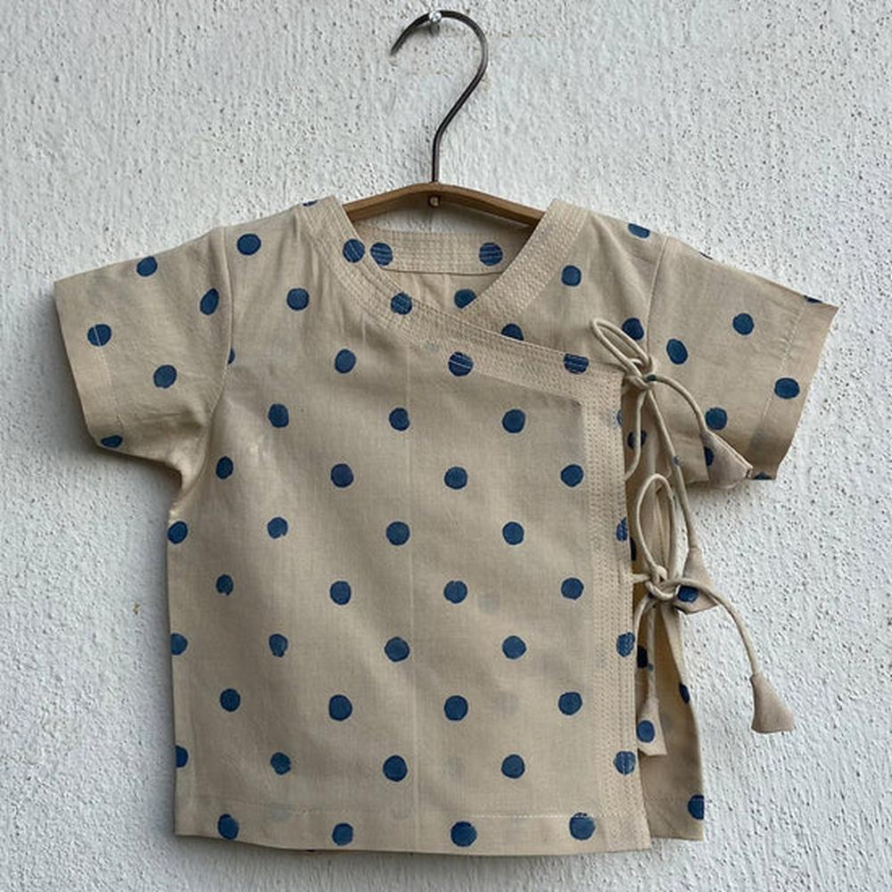 Whitewater Cotton Polka Angarakha and Polka Pajama Pants Set | Indigo Beige
