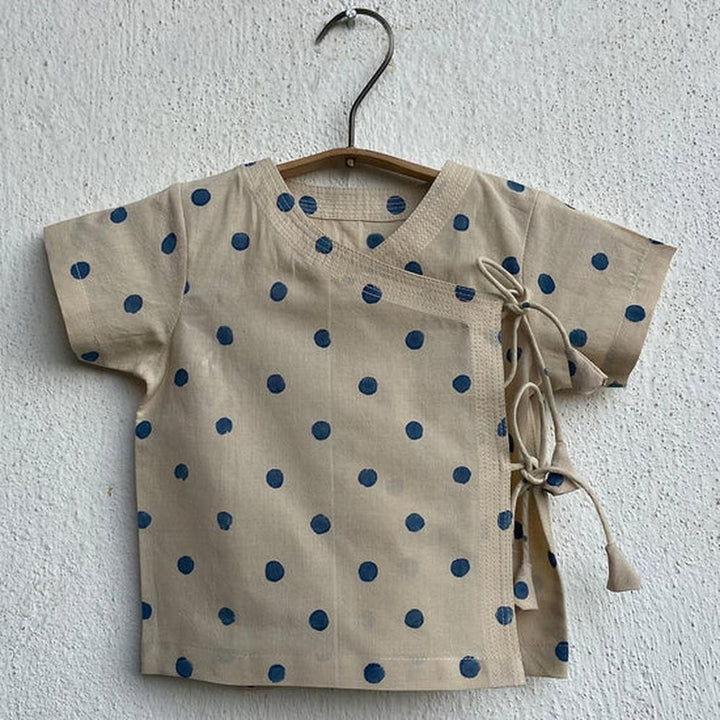 Whitewater Cotton Polka Angarakha and Polka Pajama Pants Set | Indigo Beige