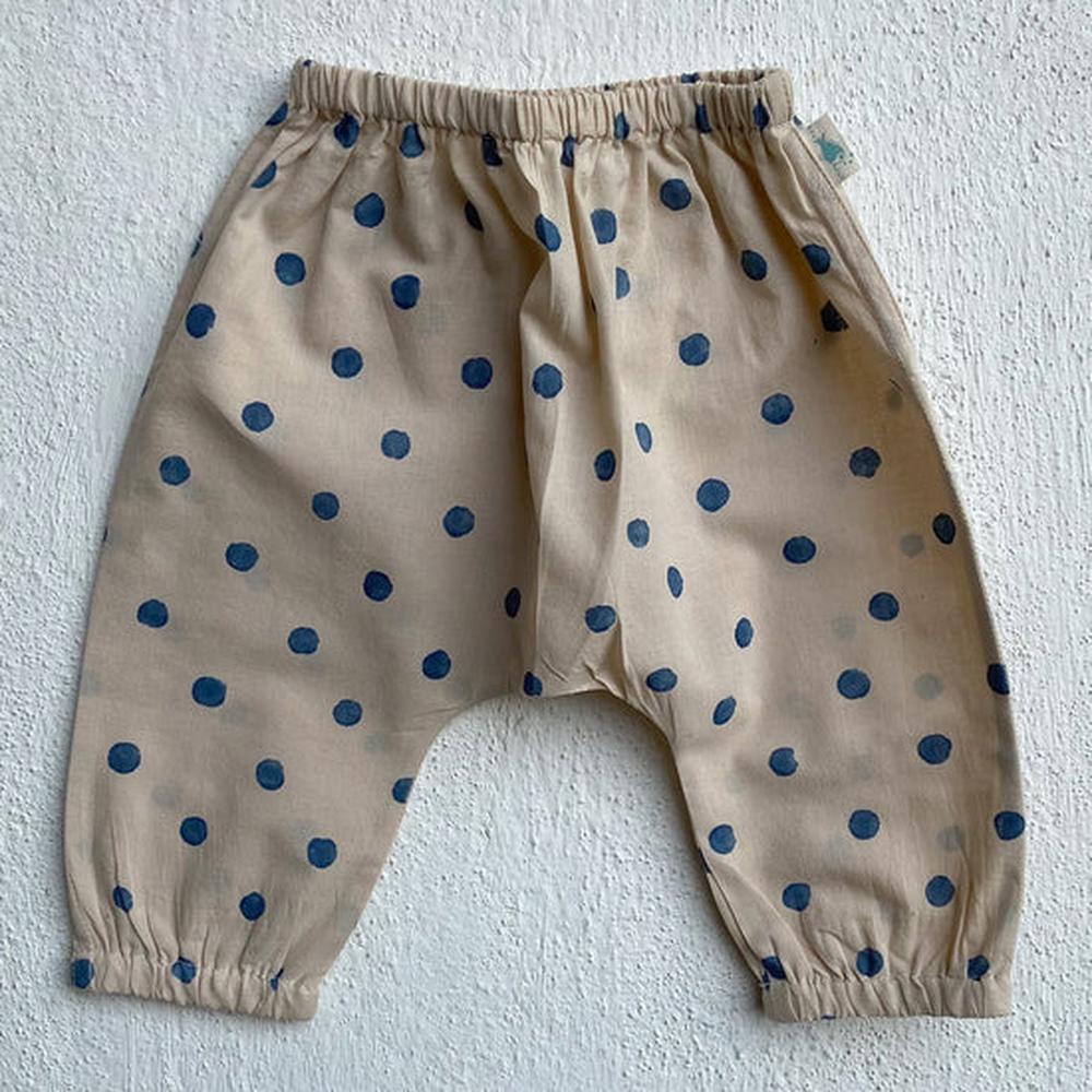 Whitewater Cotton Polka Angarakha and Polka Pajama Pants Set | Indigo Beige
