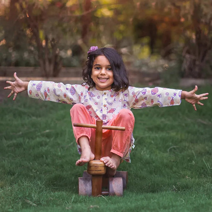 Whitewater Cotton Peach Koi Kurta and Pyjama Pants Set