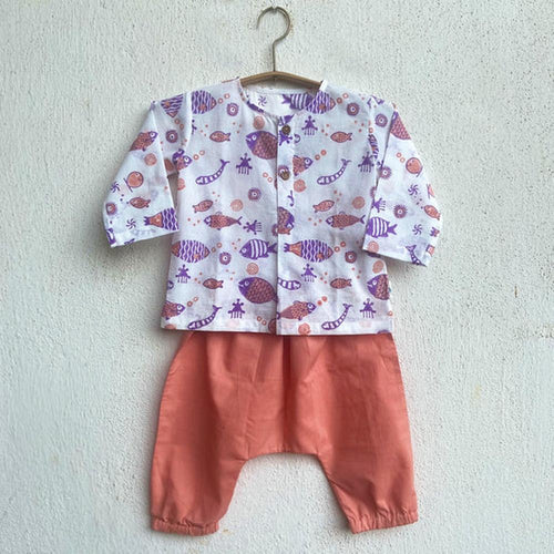 Whitewater Cotton Peach Koi Kurta and Pyjama Pants Set