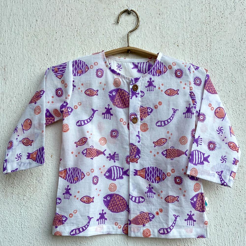 Whitewater Cotton Peach Koi Kurta and Pyjama Pants Set