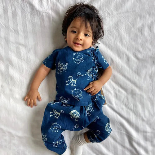 Whitewater Cotton Unisex Co-ord Set | Indigo Zoo Angarakha and Pants