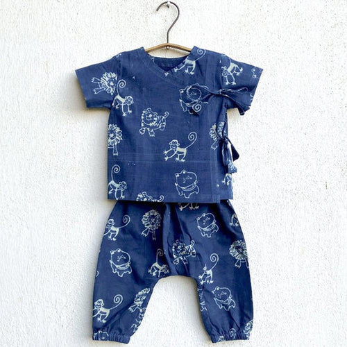 Whitewater Cotton Unisex Co-ord Set | Indigo Zoo Angarakha and Pants