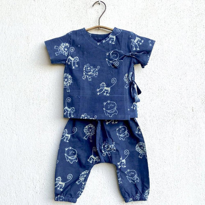 Whitewater Cotton Unisex Co-ord Set | Indigo Zoo Angarakha and Pants
