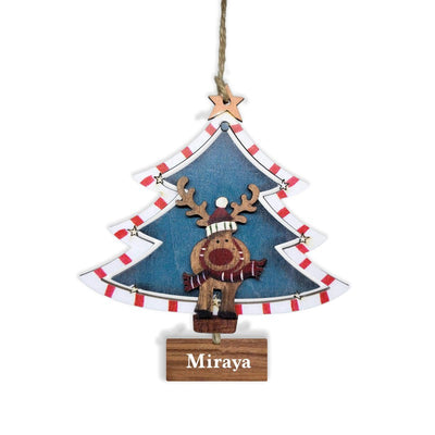 Personalised Wooden Christmas Tree With Reindeer Ornament - Green (COD not Available)