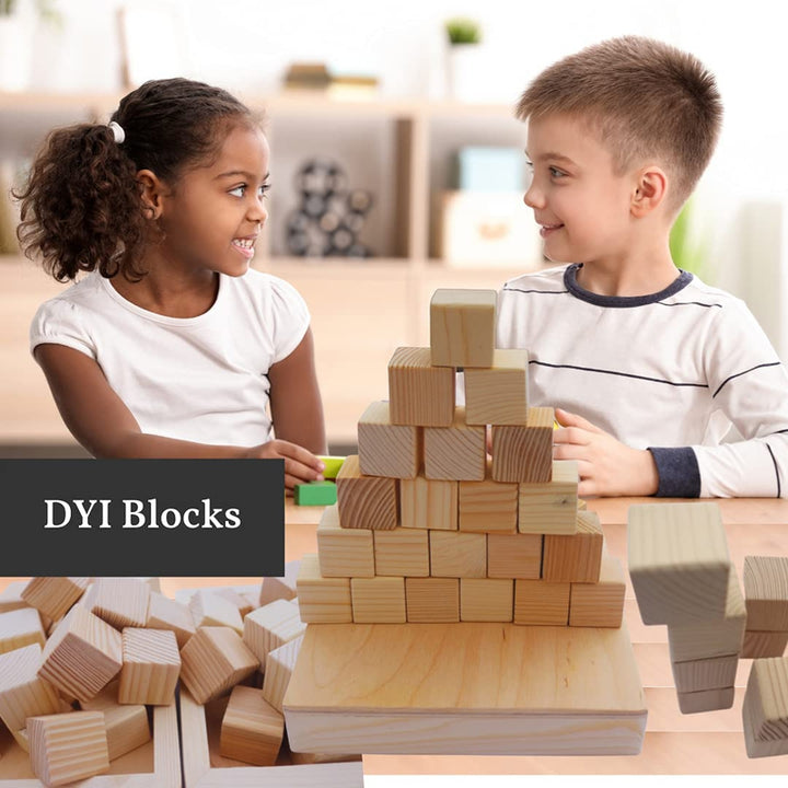 Wooden Building Blocks Cubes 50 pcs Toy for Kids - Natural safe