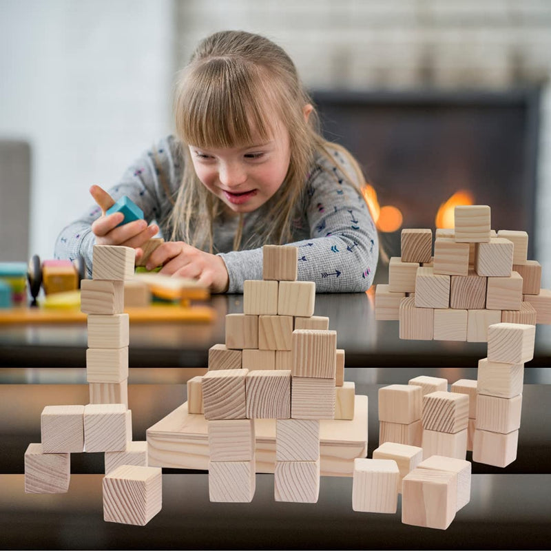 Wooden Building Blocks Cubes 50 pcs Toy for Kids - Natural safe