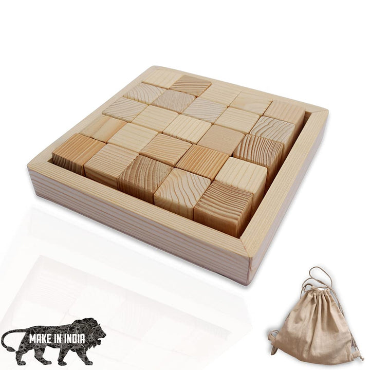 Wooden Building Blocks Cubes 25 pcs Toy for Kids- natural safe