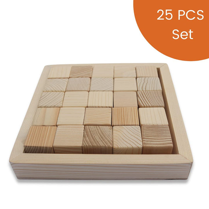 Wooden Building Blocks Cubes 25 pcs Toy for Kids- natural safe