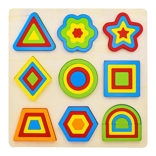 Hop N Play Wooden Shapes Puzzle | 9 Geometric Pieces & 50 Design Challenges (3-6 Years)