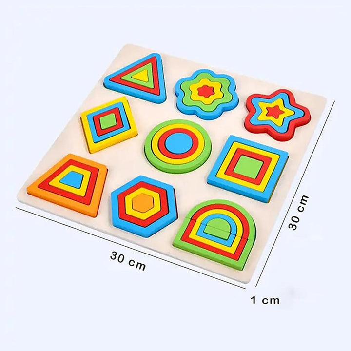 Hop N Play Wooden Shapes Puzzle | 9 Geometric Pieces & 50 Design Challenges (3-6 Years)