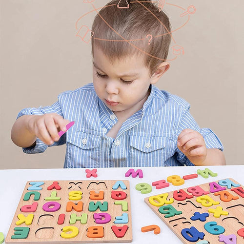 Hop N Play Set of 3 Wooden Puzzles | Alphabets, Numbers & Shapes (2-5 Years)