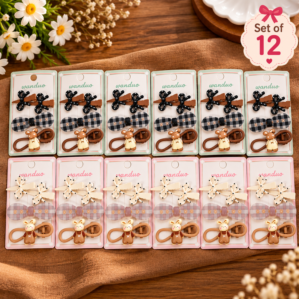 Set of 12 Brown & White Hair Clips | 4 Clips per Set | Kanya Pujan Gift
