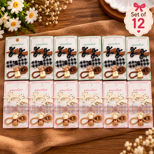 Set of 12 Brown & White Hair Clips | 4 Clips per Set | Kanya Pujan Gift