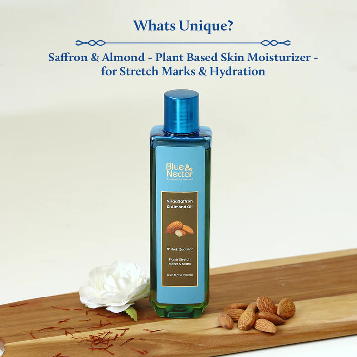 Blue Nectar Saffron & Almond Body Stretch Mark Oil for Pregnancy (12 Herbs) - 100ml