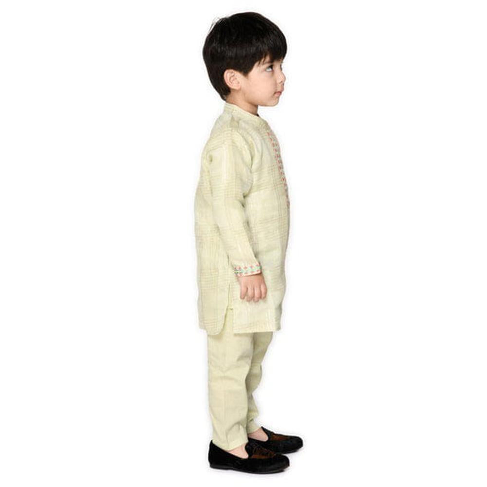 Saka Designs Boys Embroidered Kurta with Pyjama Set | Light Cream Traditional Ethnic Wear | Festive & Wedding Outfit