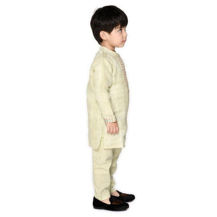 Saka Designs Boys Embroidered Kurta with Pyjama Set | Light Cream Traditional Ethnic Wear | Festive & Wedding Outfit