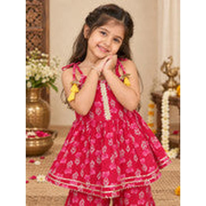 Saka Designs Girls Red Floral Printed Peplum Top with Sharara Set | Traditional Ethnic Wear | Festive & Wedding Outfit