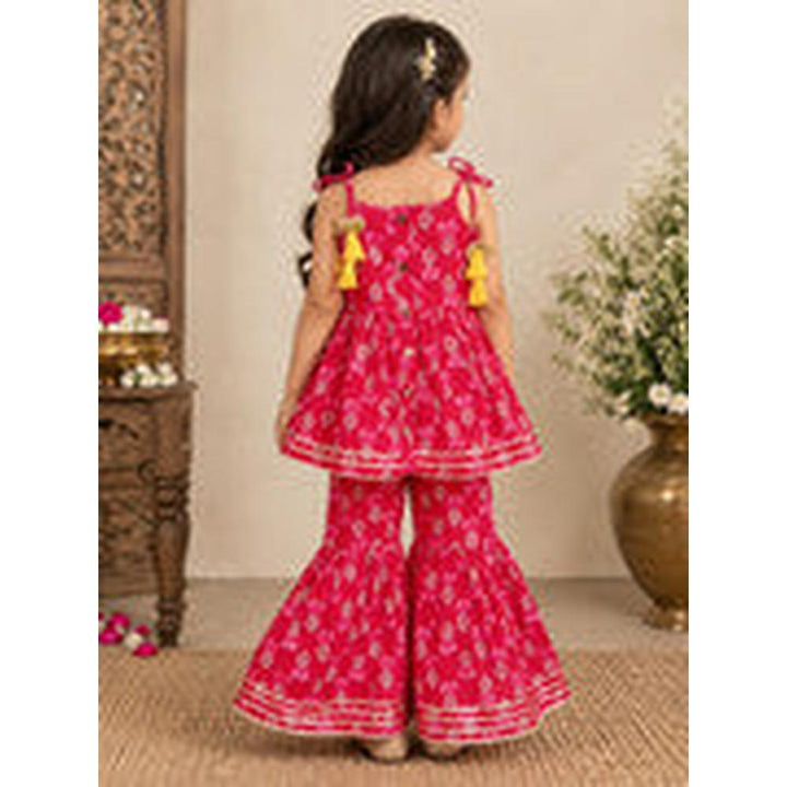 Saka Designs Girls Red Floral Printed Peplum Top with Sharara Set | Traditional Ethnic Wear | Festive & Wedding Outfit