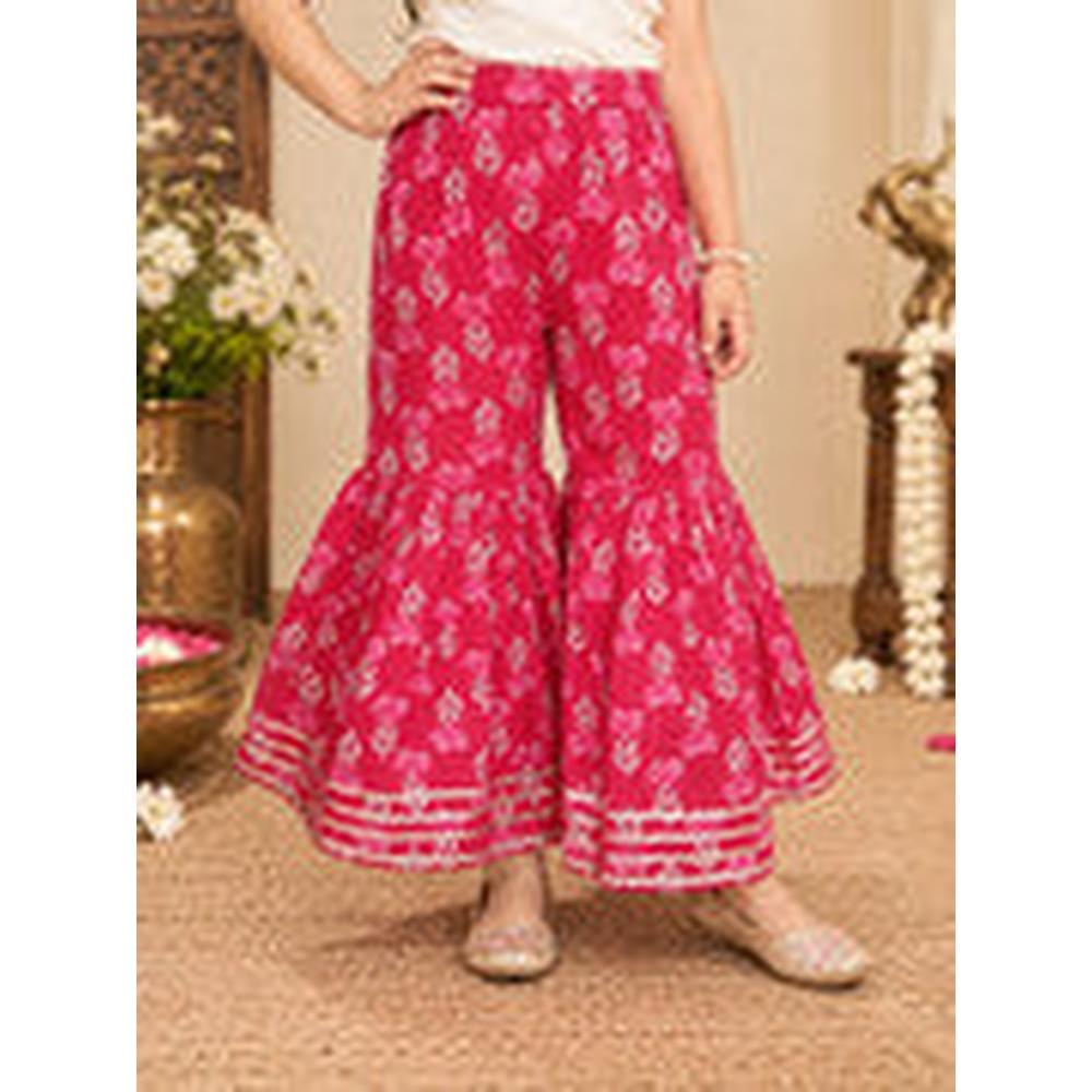 Saka Designs Girls Red Floral Printed Peplum Top with Sharara Set | Traditional Ethnic Wear | Festive & Wedding Outfit