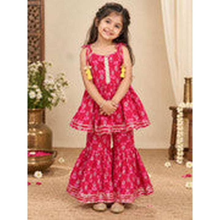 Saka Designs Girls Red Floral Printed Peplum Top with Sharara Set | Traditional Ethnic Wear | Festive & Wedding Outfit
