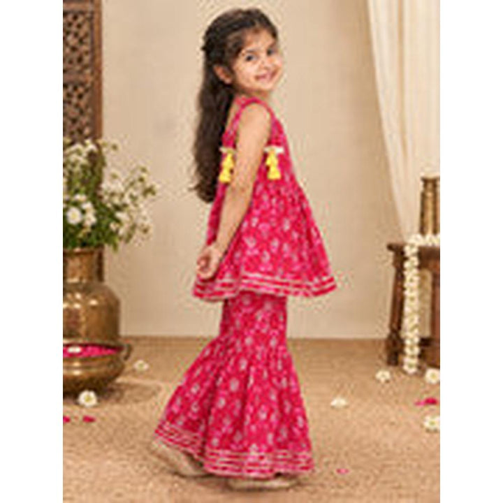 Saka Designs Girls Red Floral Printed Peplum Top with Sharara Set | Traditional Ethnic Wear | Festive & Wedding Outfit