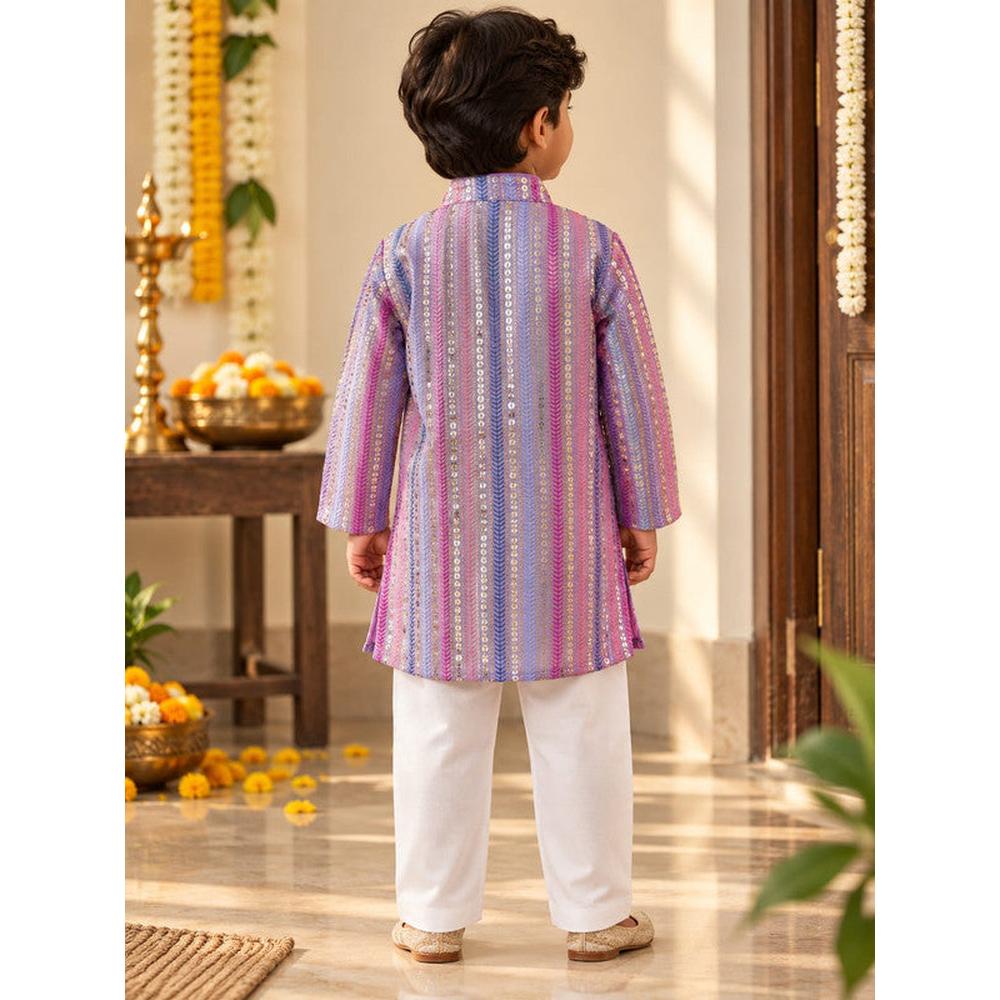 Saka Designs Boys Purple Sequinned & Thread Work Kurta with White Pyjama Set | Traditional Ethnic Wear | Festive & Wedding Outfit